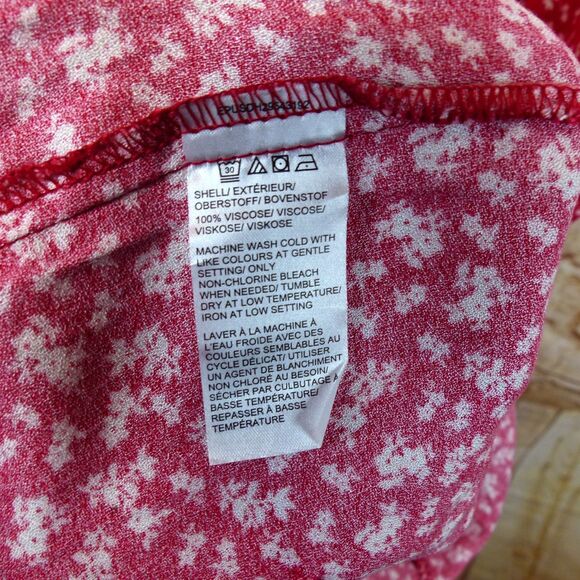 Saks Fifth Avenue Dress Womens US 12 Red Ditsy Floral Button Midi Viscose Boho - Picture 11 of 11